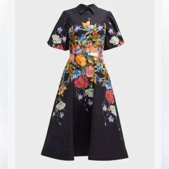 Rickie Freeman for Teri Jon Black Floral Midi Dress Size 12 - Picture 2 of 12